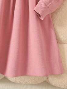 SHEIN Tween Girl Casual Sweet Ruffle Hem Mid-Length Dress, Autumn/Winter - Pink - View 3