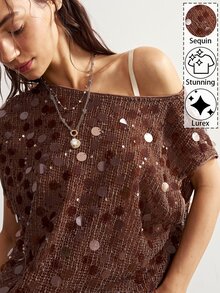 Bohemela Casual Knit Sequin Women's Top - Khaki - View 8