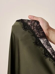 Zivah Summer Elegant Olive Green Dress,Mandarin Collar Ruffle Lace Satin Patchwork Cropped Waist Short Sleeve Boho Wedding Guest Bar Party Holiday Dress - Army Green - View 9
