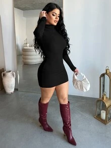 Dayanna Comas 女士返校短裙、秋季连衣裙、长袖连衣裙 - 黑色 - 查看 6