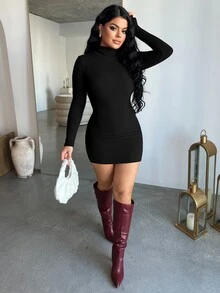 Dayanna Comas 女士返校短裙、秋季连衣裙、长袖连衣裙 - 黑色 - 查看 4