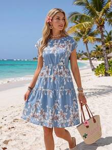 Sylviya Women's Casual Short Dress With Batwing Sleeves And Floral Print - Multicolor - View 2