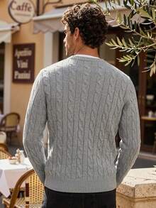 HIMLAND Men's Casual Young Loose Knit Long Sleeve Sweater, Fashion Daily Wear, Cable Knit Sweater, For Fall, Winter, Spring - Grey - View 2
