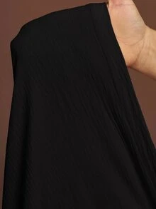 Veslaya Vestido largo asimétrico de hombro de unicolor simple para mujer de talla grande, verano - Negro - Ver 16