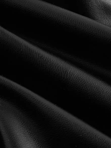 SHEIN MOD Plus Size Black Button Design Side Pocket Leather Straight Pants, Winter - Black - View 5