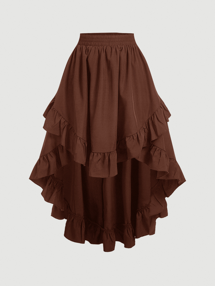 SHEIN MOD Plus Size Women's Ruffle Hem Vintage Layered Skirt, Fall - Brown - View 2