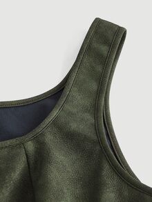 SHEIN MOD Plus Size Women 1950s Vintage Eyelet Lace-Up Dark Green Tank Tops,Smudged Distressed Autumn Top,Night Out Club,Casual,Western,Concert,Business,Work - Army Green - View 6