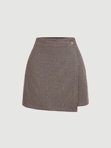 SHEIN MOD Plus Size Casual Elegant Business Casual 1920s Commuter Houndstooth Wrap Skirt, Party Office Graduation Formal Retro Skirt, Black And White, Autumn - Multicolor - View 2
