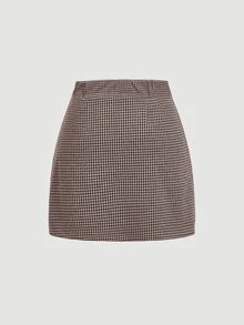 SHEIN MOD Plus Size Casual Elegant Business Casual 1920s Commuter Houndstooth Wrap Skirt, Party Office Graduation Formal Retro Skirt, Black And White, Autumn - Multicolor - View 3