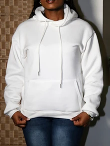 Steph T Sudadera con capucha de unicolor con cordón, blusas de manga larga para graduación, regreso a la escuela, graduación, maestras, sudadera de regreso a la escuela para otoño - Blanco - Ver 4