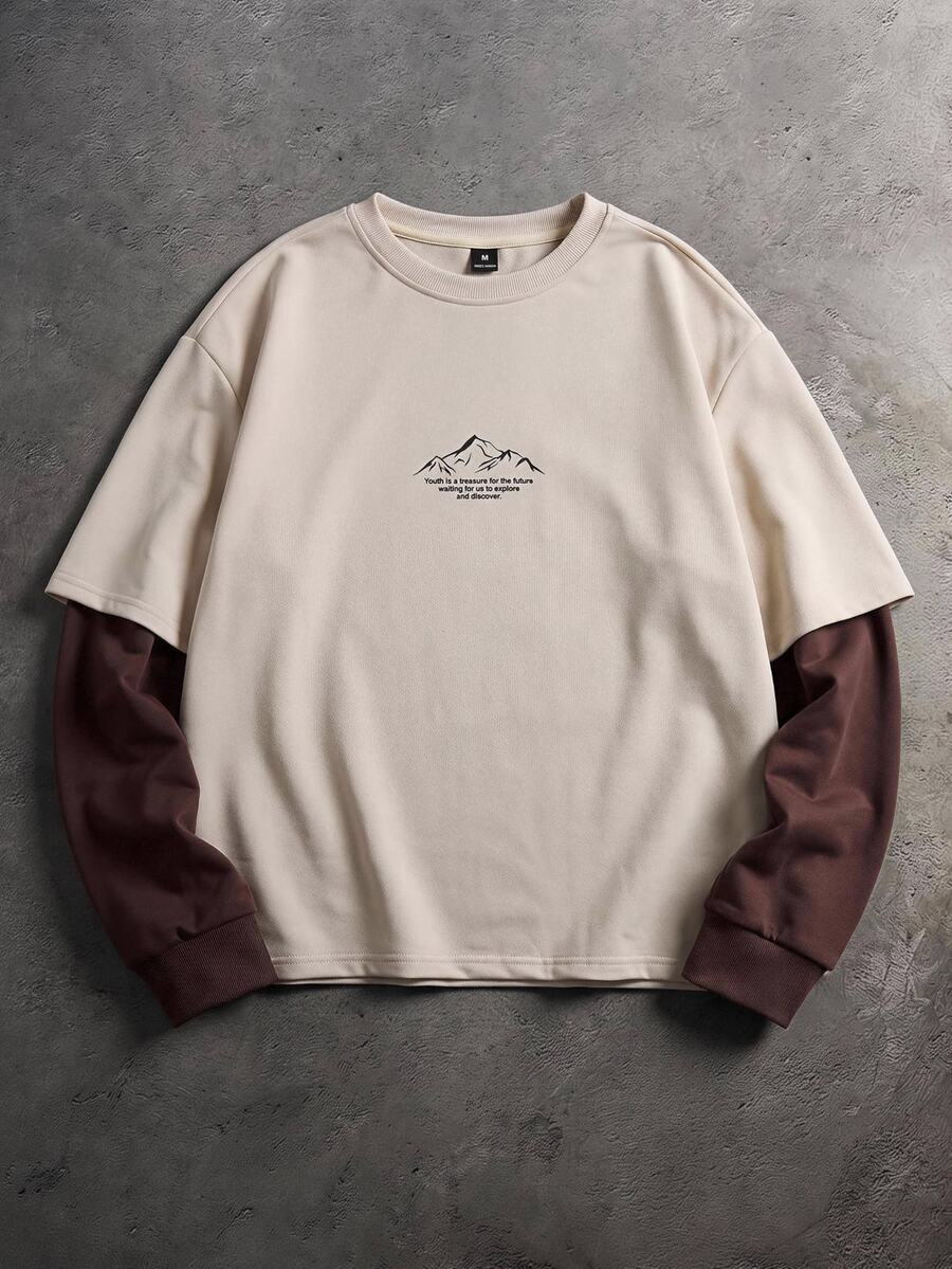 GETOML Men's Daily Commute Streetwear 2 In 1 T-Shirt - Khaki - View 1