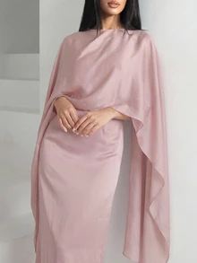 Veilorie 女士纯色网纱披肩装饰优雅束腰派对阿拉伯连衣裙 - 粉色 - 查看 5