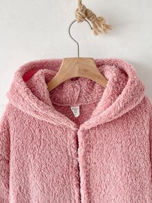 SHEIN Tween女孩兒童秋冬加厚保暖內裡長款居家服 簡約兔子圖案可愛愛心拼接設計 - 淺粉色 - 查看 3