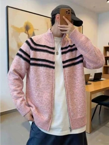Manfinity Hypemode Men's Colorblock Casual Versatile Daily Wear Cardigan - Pink - View 1