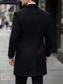 Manfinity Bizformal 男士純色長袖休閒雙排扣大衣 - 黑色 - 查看 2