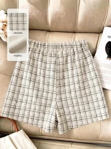 GlowEve CURVE Plus Size Elegant Casual Commuter Plaid Wrap Skort Fall Office Formal Blue White Stripe - Apricot - View 2
