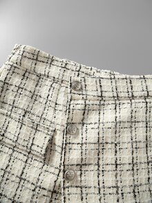 GlowEve CURVE Plus Size Elegant Casual Commuter Plaid Wrap Skort Fall Office Formal Blue White Stripe - Apricot - View 6