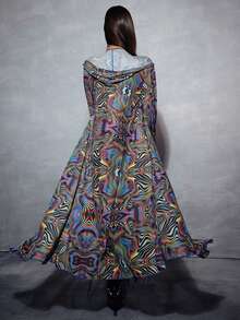 Modviera Random Print Long Sleeve Cover Up, Casual Beach, Summer Party & Music Festival - Multicolor - View 3