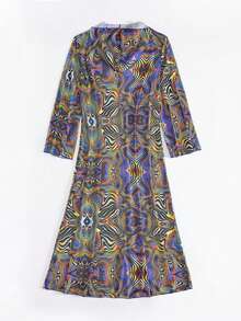 Modviera Random Print Long Sleeve Cover Up, Casual Beach, Summer Party & Music Festival - Multicolor - View 5