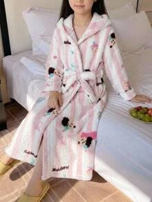 SHEIN Tween女孩可愛狗狗印花絨毛保暖內裡加厚居家服，適合日常穿著，秋冬兒童款 - 彩色 - 查看 11