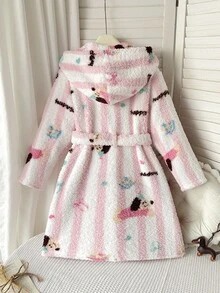 SHEIN Tween女孩可愛狗狗印花絨毛保暖內裡加厚居家服，適合日常穿著，秋冬兒童款 - 彩色 - 查看 4