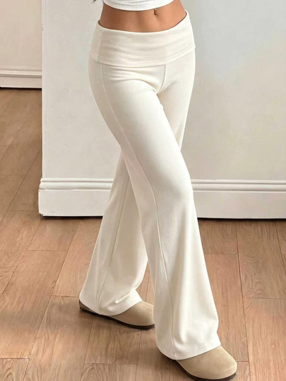 Calça Longa Flare para Meninas Pré-Adolescentes, Estilo Street Casual, Versátil, Vintage Y2K, Branca, para Escola e Outono