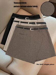 Calvaya Women's Casual Versatile Commuter Houndstooth Wrap Mini Skirt - Multicolor - View 8