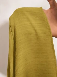 Veslaya Spring Summer Resort Casual Olive Green Fish Bone Strap Top Wide Leg Pants Pocketed 2 Pieces Set Textured Fabric Women Plus Size Suit Beach Vacation - Yellow - View 8