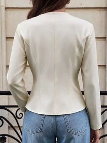 valorelle valorelle Structured Women's Fashion New V-Neck Long Sleeve Jacket, Water Drop Button Design, Versatile Commuter Style T-Shirt - Apricot - View 2