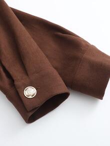 LUMIGAL Napoleon Military Slim Jacket Women Stand Collar Double Breasted Peplum Office Autumn - Brown - View 9