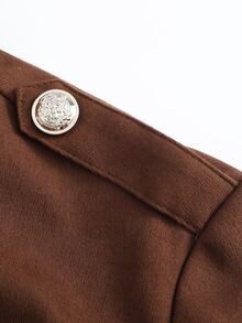 LUMIGAL Napoleon Military Slim Jacket Women Stand Collar Double Breasted Peplum Office Autumn - Brown - View 8