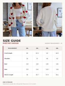 SHEIN Plus Size Heart Print Front Button Business Casual Fairy Long Sleeve Cardigan Date Night Party Formal Evening White Winter - White - View 7