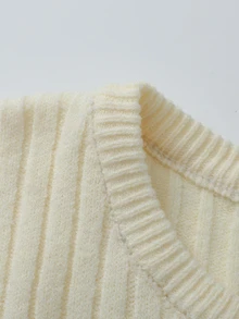 SHEIN Đầm len phong cách Pháp thanh lịch, casual, tối giản, gợi cảm, cổ tròn, tay dài, cổ tay cài nút, gấu bèo nhún, chân váy đuôi cá midi, màu trắng kem, cho văn phòng, mùa thu - Màu be - Xem 4
