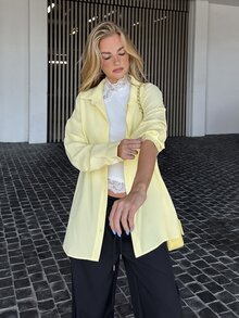 emmajanestevens قميص كاجوال أنيق للنساء أحادي الصدر بأكمام طويلة وبلون واحد - أصفر - مشاهدة 1