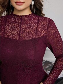 Modelyn 优雅高档黑色蕾丝飘逸连衣裙，春夏款 - 中紫紅色 - 查看 9