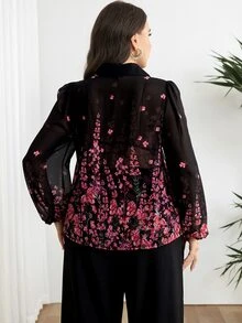 Modelyn 大码印花前开襟休闲长袖衬衫 - 彩色 - 查看 2