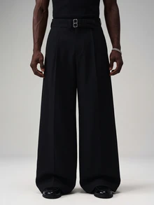 STYNVO Men's Solid Color Pleated Wide Leg Loose Casual Long Pants - Black - View 3