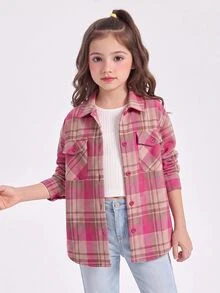 SHEIN 女童格紋休閒韓系清新可愛長袖襯衫 - 彩色 - 查看 4