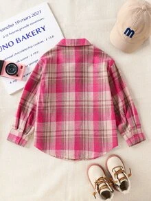 SHEIN 女童格紋休閒韓系清新可愛長袖襯衫 - 彩色 - 查看 2
