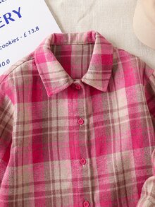 SHEIN 女童格紋休閒韓系清新可愛長袖襯衫 - 彩色 - 查看 5