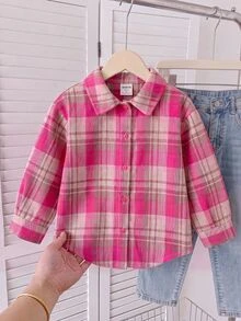 SHEIN 女童格紋休閒韓系清新可愛長袖襯衫 - 彩色 - 查看 8