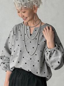 FRIFUL Women's Korean Autumn Polka Dot Long Sleeve T-Shirt For Middle-Aged And Elderly - Grey - View 7
