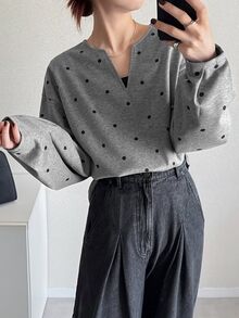 FRIFUL Women's Korean Autumn Polka Dot Long Sleeve T-Shirt For Middle-Aged And Elderly - Grey - View 6