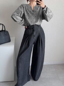FRIFUL Women's Korean Autumn Polka Dot Long Sleeve T-Shirt For Middle-Aged And Elderly - Grey - View 2