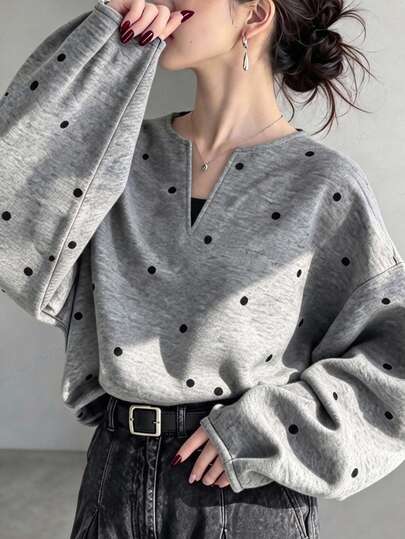 FRIFUL Women's Korean Autumn Polka Dot Long Sleeve T-Shirt For Middle-Aged And Elderly