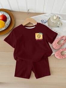Baby Girl Casual Minimalist Round Neck Loose Short Sleeve T-Shirt And Skinny Bike Shorts Set, Suitable For Spring And Summer - Multicolor - View 3