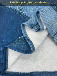 SHEIN Franclia 女款牛仔效果印花長袖寬鬆連帽休閒衛衣 - 彩色 - 查看 7