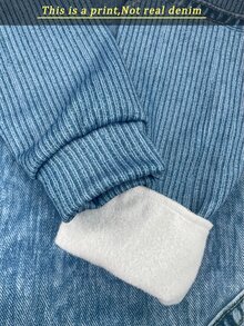 SHEIN Franclia 女款牛仔效果印花長袖寬鬆連帽休閒衛衣 - 彩色 - 查看 6
