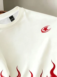 Daypath Men's Pentagram Flame Print Crew Neck Short Sleeve Casual T-Shirt - Red and White - View 3