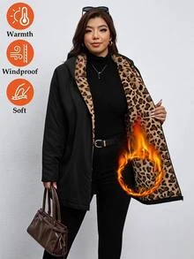 SHEIN Clasi 大尺碼豹紋保暖內裡休閒性感寬鬆西式優雅夾克，秋冬正式教師款黑色，適合夜店、居家、派對、辦公室與外出穿著 - 黑色 - 查看 9